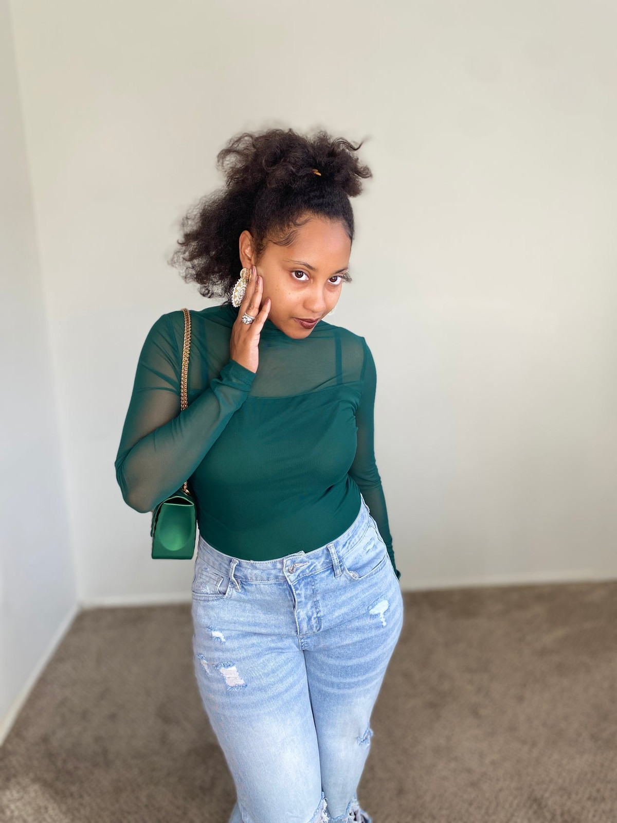 Vibrant Green Mesh Top with Ripped Jeans — Mesh Top Outfits