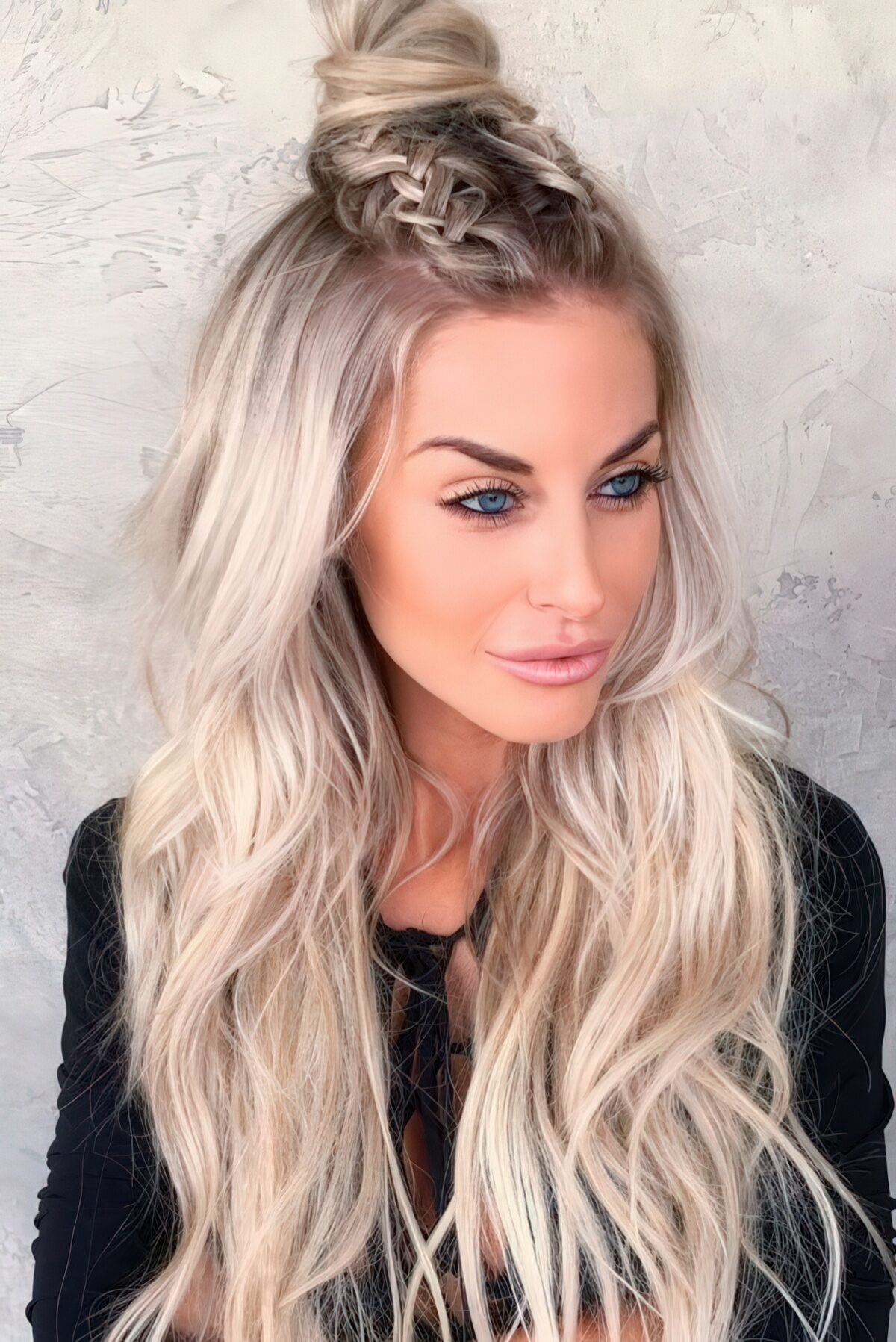 Ash Blonde Half Up Bun With Braided Accents Ash Blonde Half Up Bun With Braided Accents