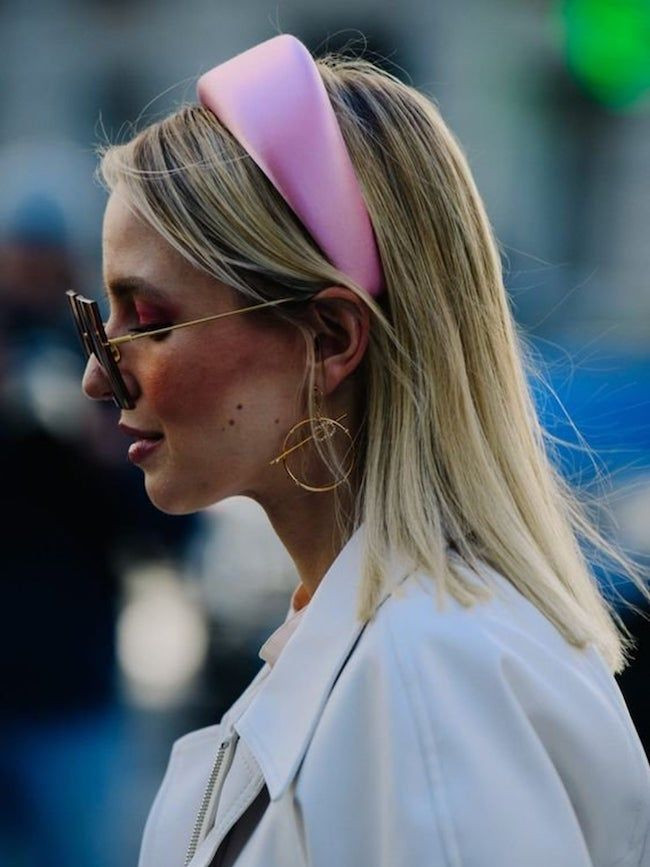 Pink Headband on Sleek Blonde Lob Pink Headband on Sleek Blonde Lob — Padded Headband Hairstyles