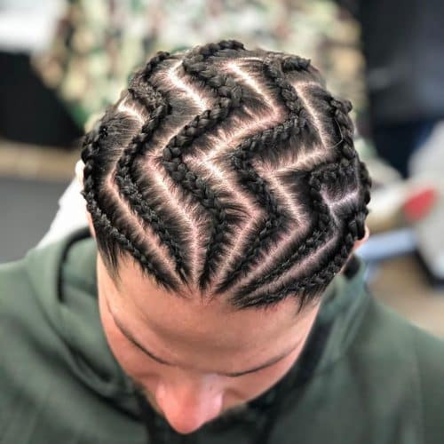 Geometric Side Pattern With Tapered Fade — Cornrows for Men