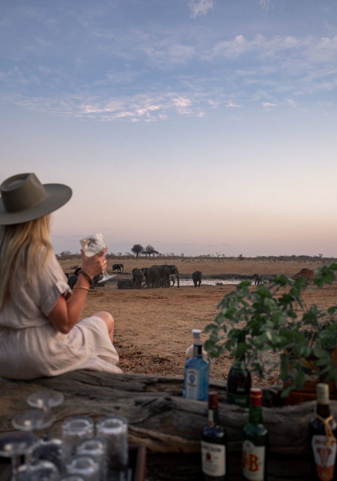Lightweight Striped Safari Dress with Wide-Brimmed Hat — Safari Outfits