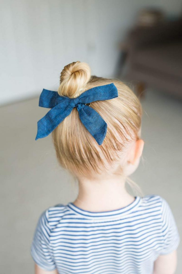 High Bun With Denim Bow High Bun With Denim Bow — Baby Girl Hairstyles
