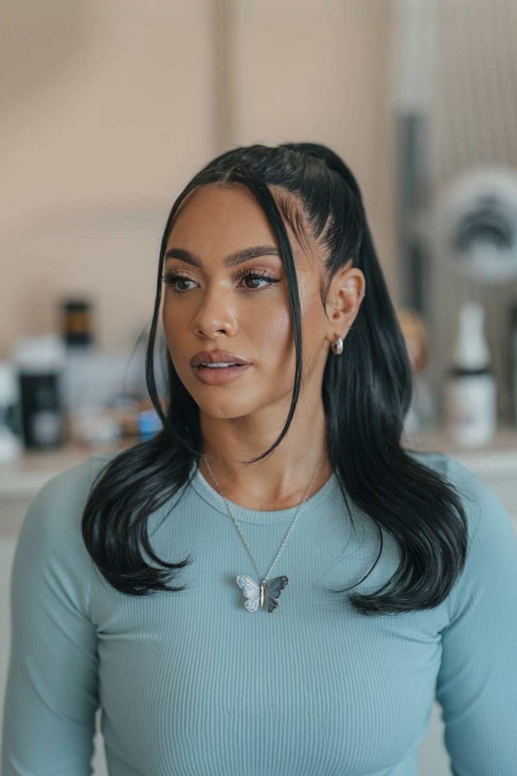 Sleek High Ponytail Black With Dark Brown — Hair Color for Latinas