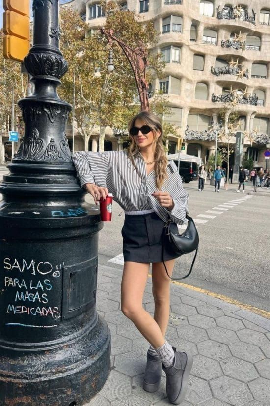 Striped Shirt and Mini Skirt for a Casual Day Out — Barcelona Outfits