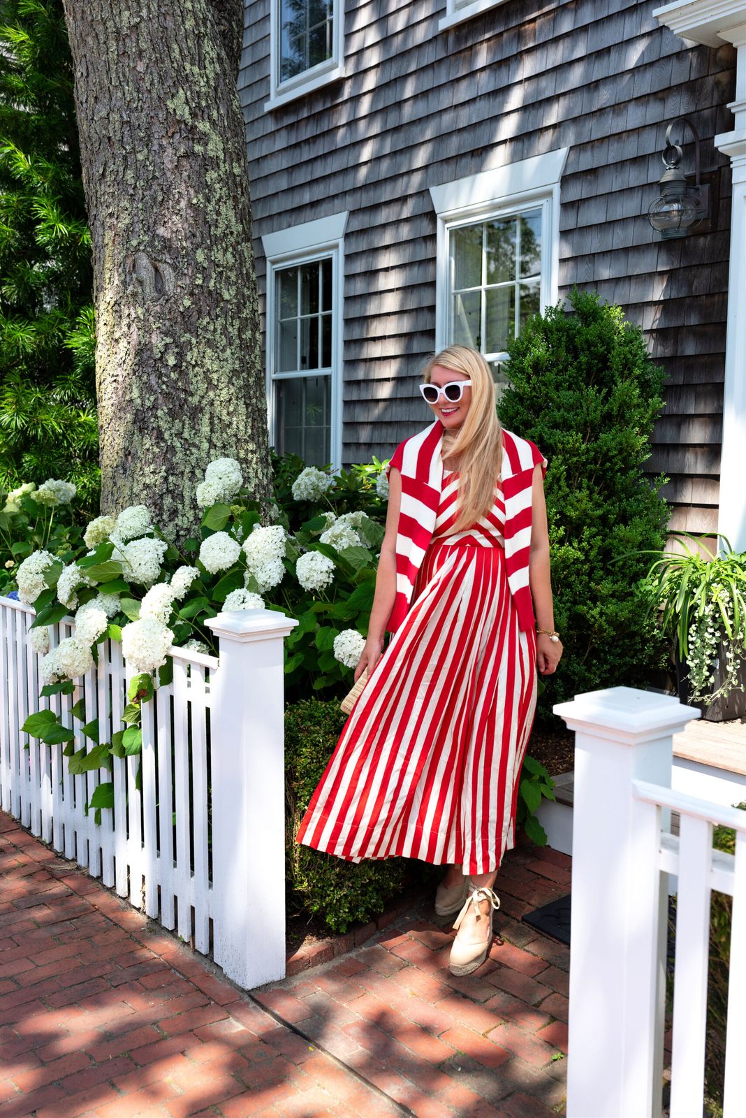 Red and White Striped Maxi Dress with Matching Vest — Nantucket Outfits