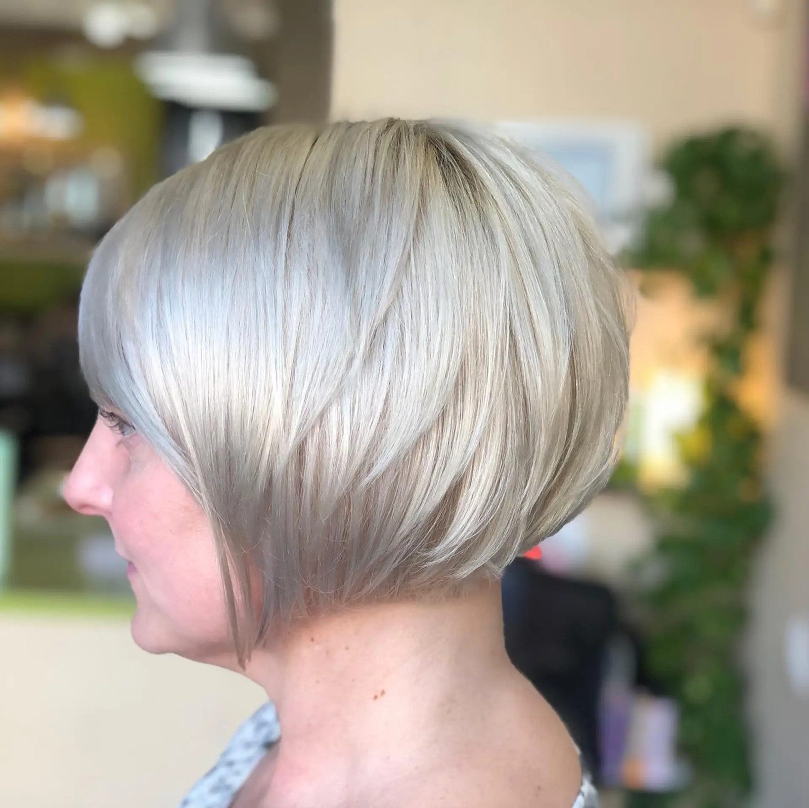 Rounded Ash Gray Bob With Stacked Back