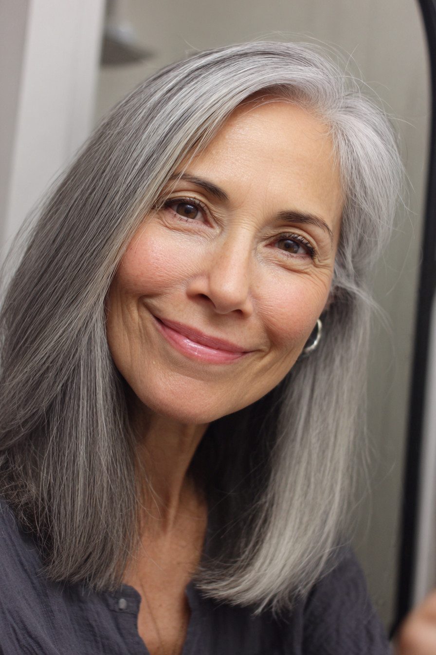 Collarbone Gray With Soft Blonde Highlights — Long Gray Hair