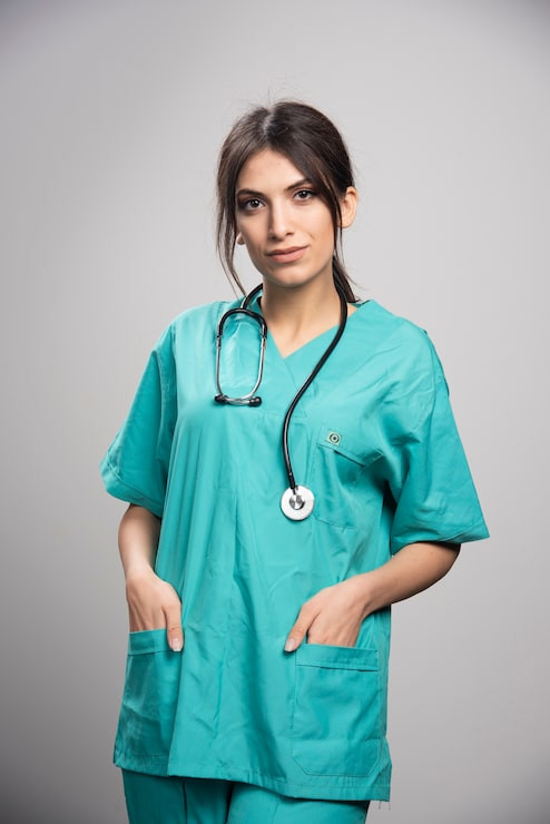 Minimalist Teal Scrub Top with Stethoscope Accent Minimalist Teal Scrub Top with Stethoscope Accent — Doctor Outfits Women