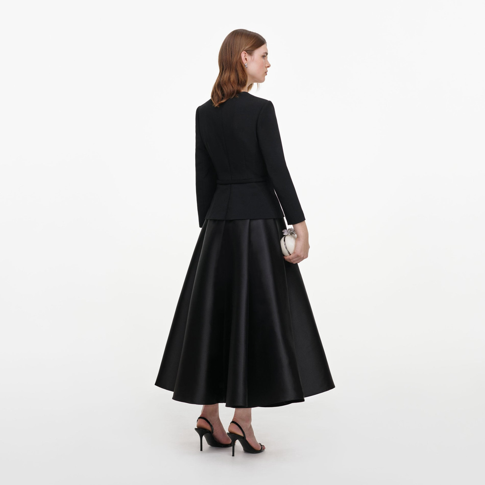 Chic Black Tuxedo Ensemble with Full Satin Skirt — Black Tie Outfits