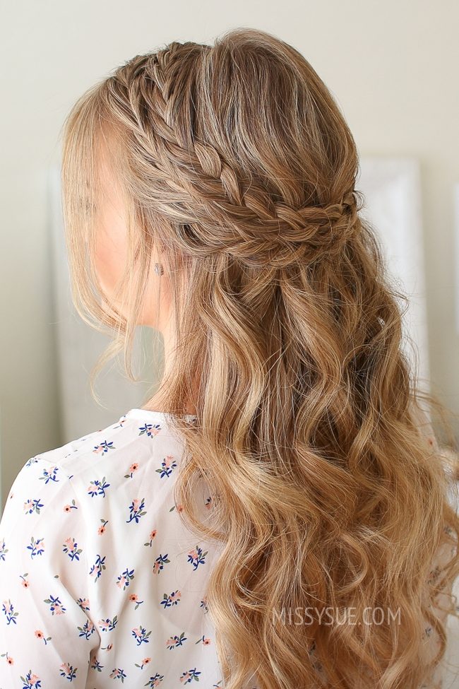 Golden Blonde Dutch Braid With Side Bangs — Braided Half Up Half Down