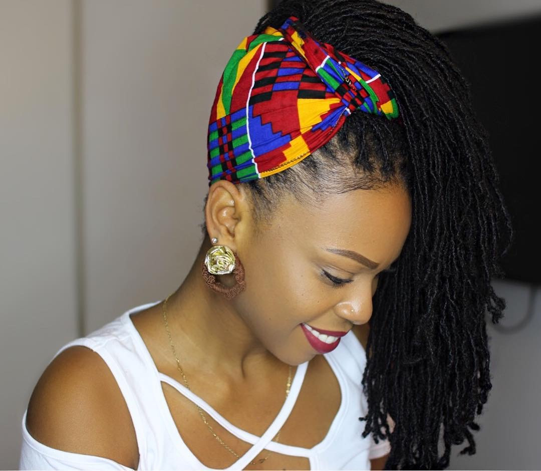 High Ponytail With Vibrant Headwrap High Ponytail With Vibrant Headwrap — Loc Styles for Wedding