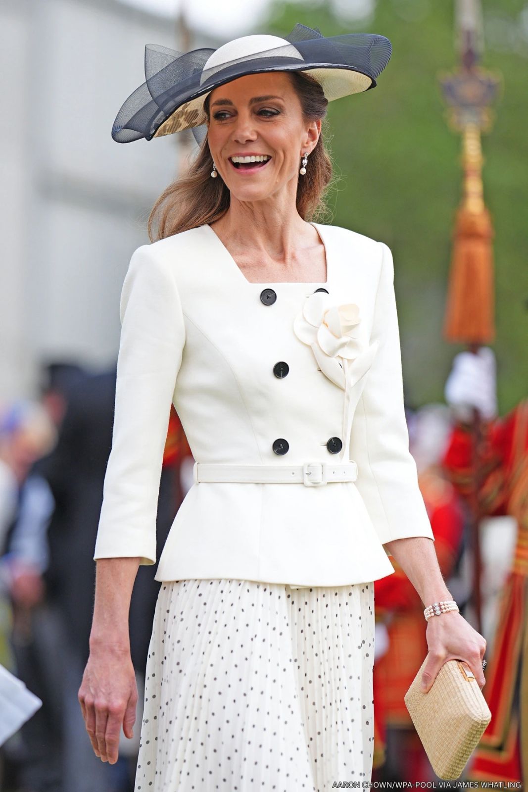 Polka Dot Midi Skirt with Peplum Jacket — Garden Party Outfits