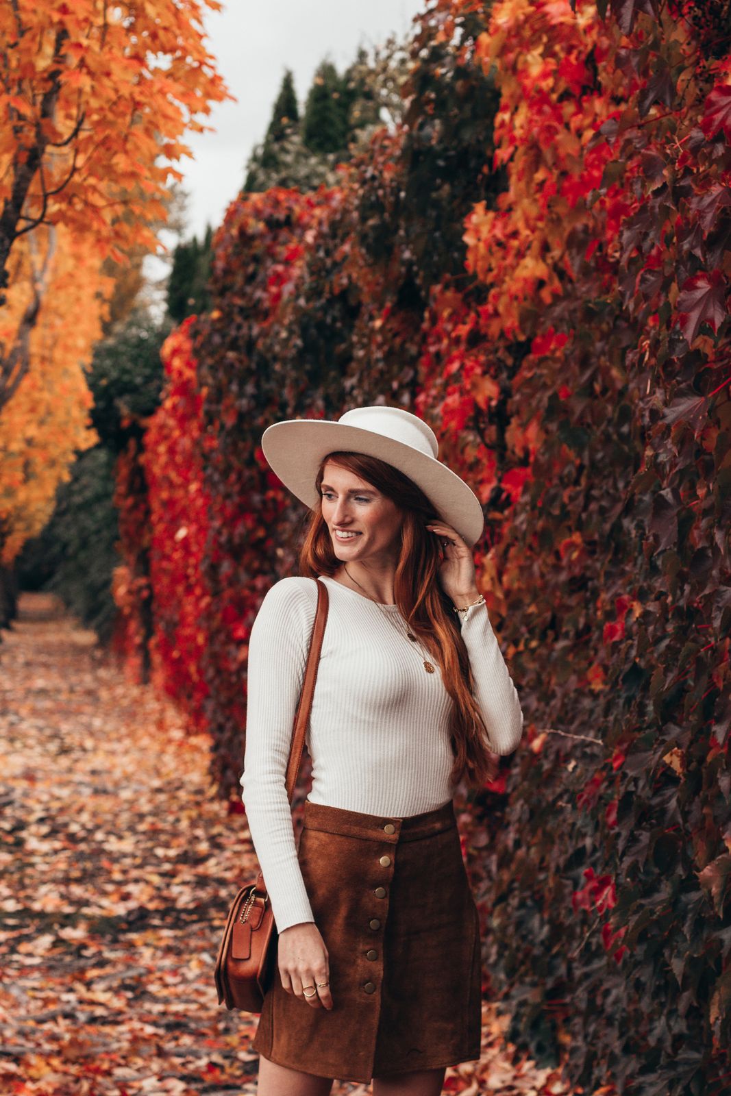 Autumnal Suede Skirt and Ribbed Top Ensemble Autumnal Suede Skirt and Ribbed Top Ensemble — Portland Outfits
