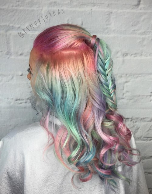 Mid-Back Rainbow Fishtail Braid Mid-Back Rainbow Fishtail Braid — Cotton Candy Hair