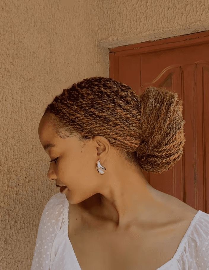 Brown Blonde Twists into Nape Bun — Senegalese Twists