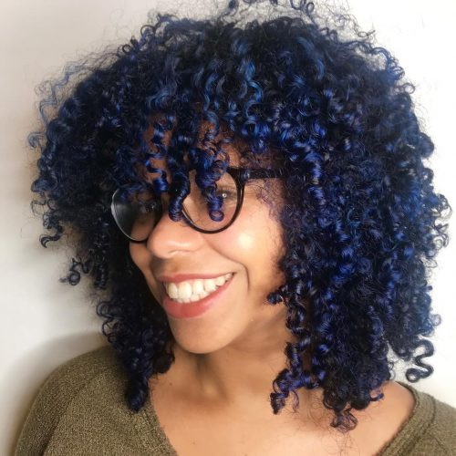 Electric Blue Highlights on Navy Curls Electric Blue Highlights on Navy Curls — Navy Blue Hair