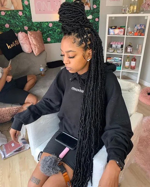 High Bun With Hanging Locs — Distressed Locs