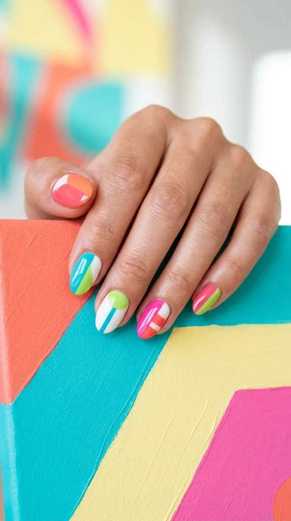 Vibrant Abstract Geometric Color Blocks Vibrant Abstract Geometric Color Blocks — Color Block Nails