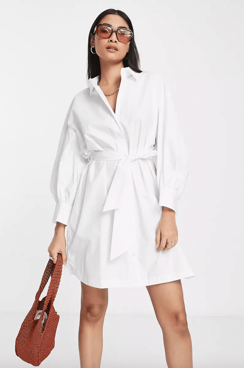 A-Line Striped Shirt Dress with Red Sandals A-Line Striped Shirt Dress with Red Sandals — Shirt Dresses