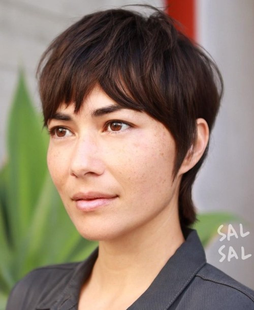 Dark Brown Pixie With Textured Fringe Dark Brown Pixie With Textured Fringe