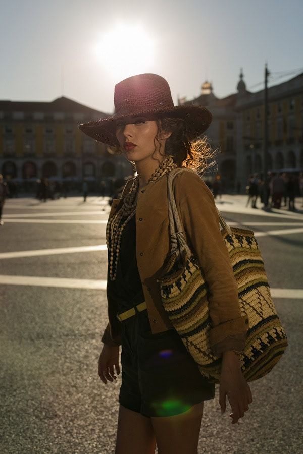 Brown Suede Jacket with Black Top and Dark Shorts — Lisbon Outfits