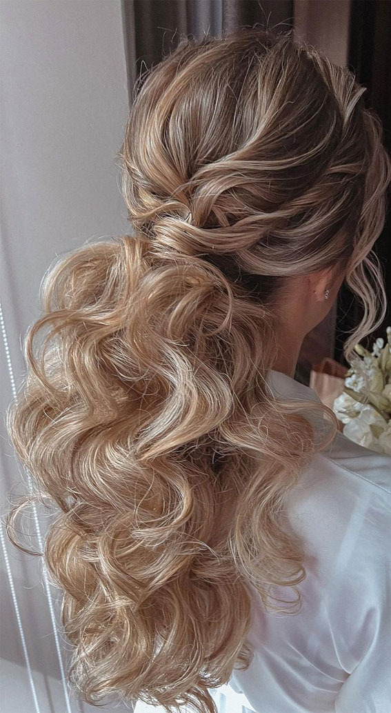 59 Gorgeous Wedding Hairstyles in 2022 : Voluminous + Curl Ponytail