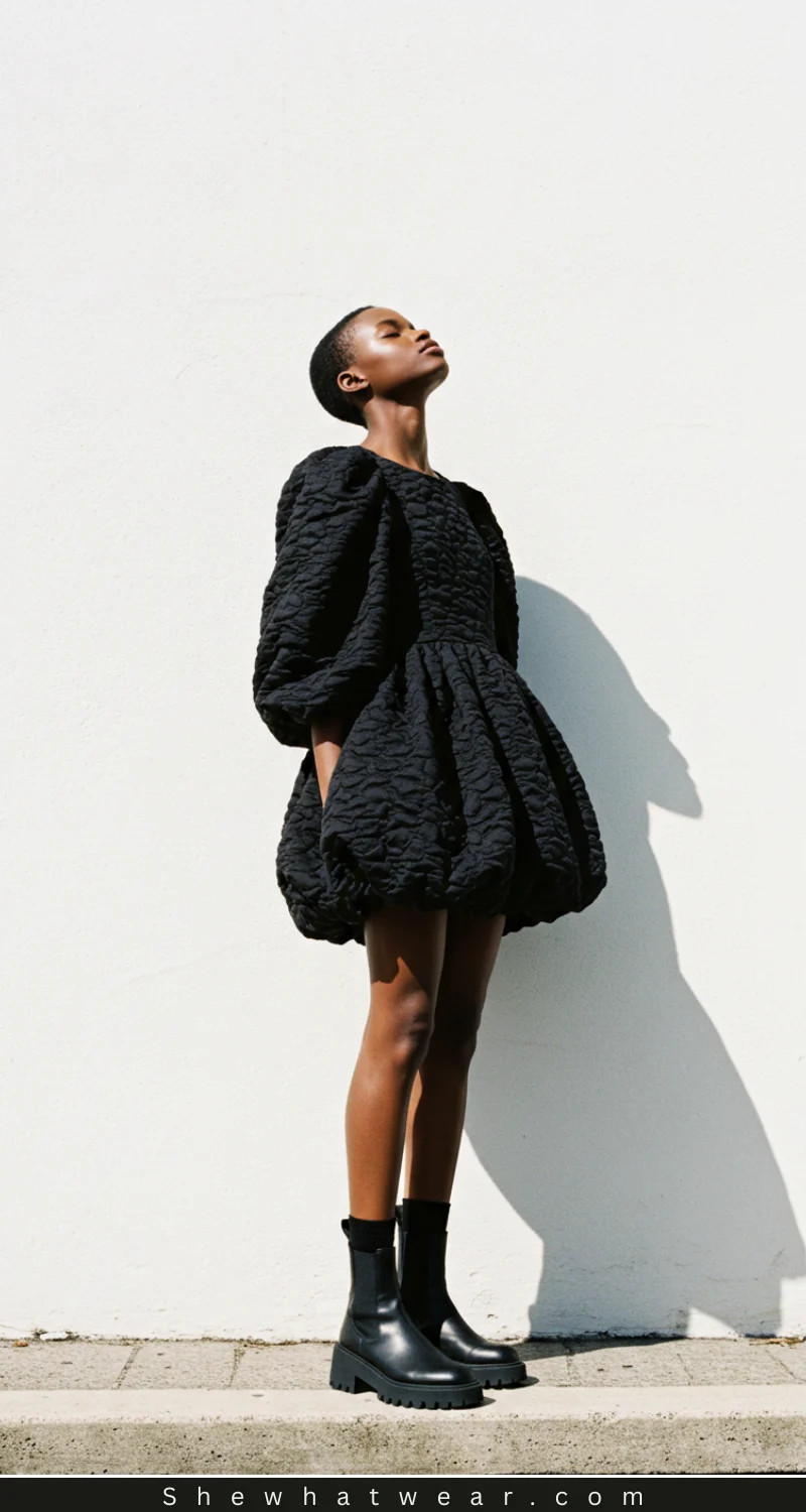 Edgy Casual: Black Mini Dress with Chunky Boots — Little Black Dress Outfits