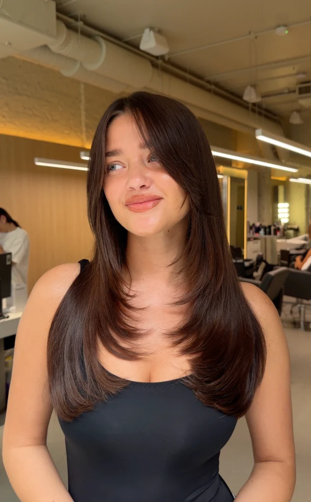 Sharp Layered Collarbone Cut With Curtain Bangs — Layered Hair
