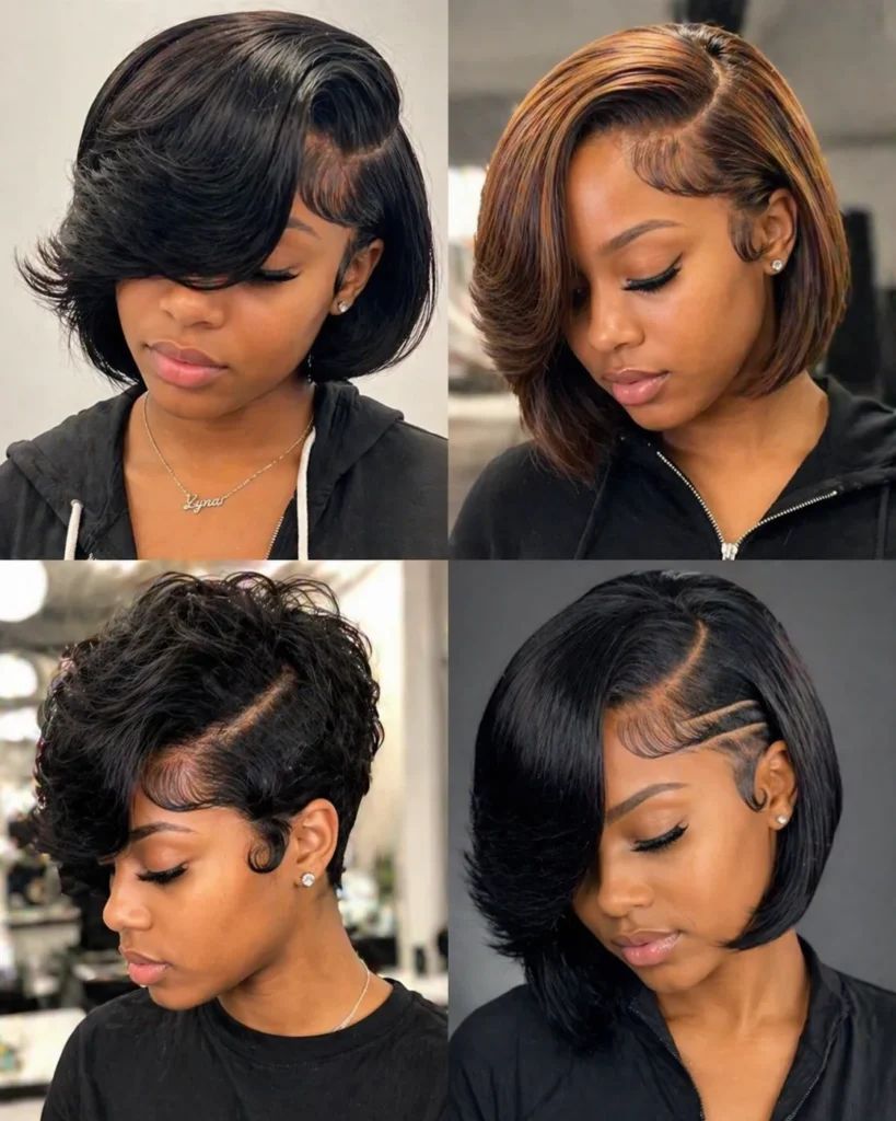 Dark Brown Bob With Caramel Highlights Dark Brown Bob With Caramel Highlights — Quick Weave Bob