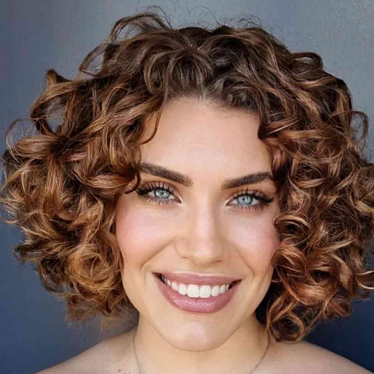 Chin-Length Warm Brown Curly Bob