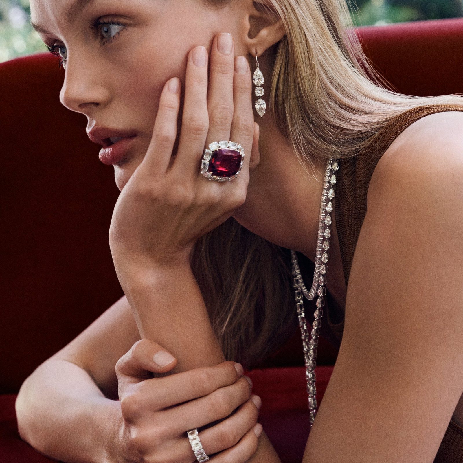 Material Good | Cushion Garnet & Diamond Cocktail Ring
