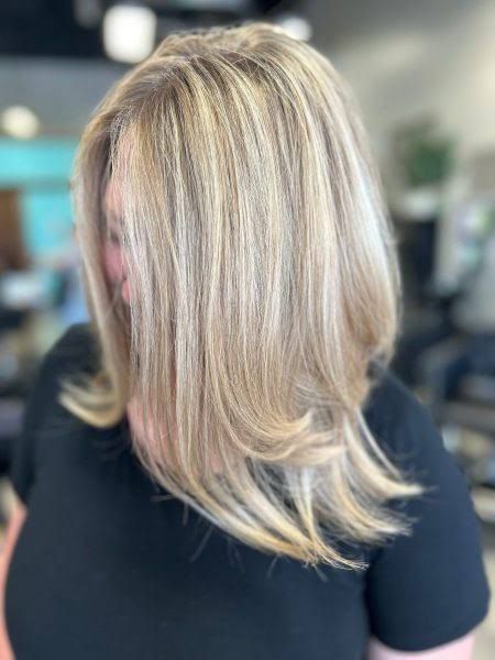 Straight Ash Blonde Lob with Balayage Straight Ash Blonde Lob with Balayage — Blonde Hair Over 50