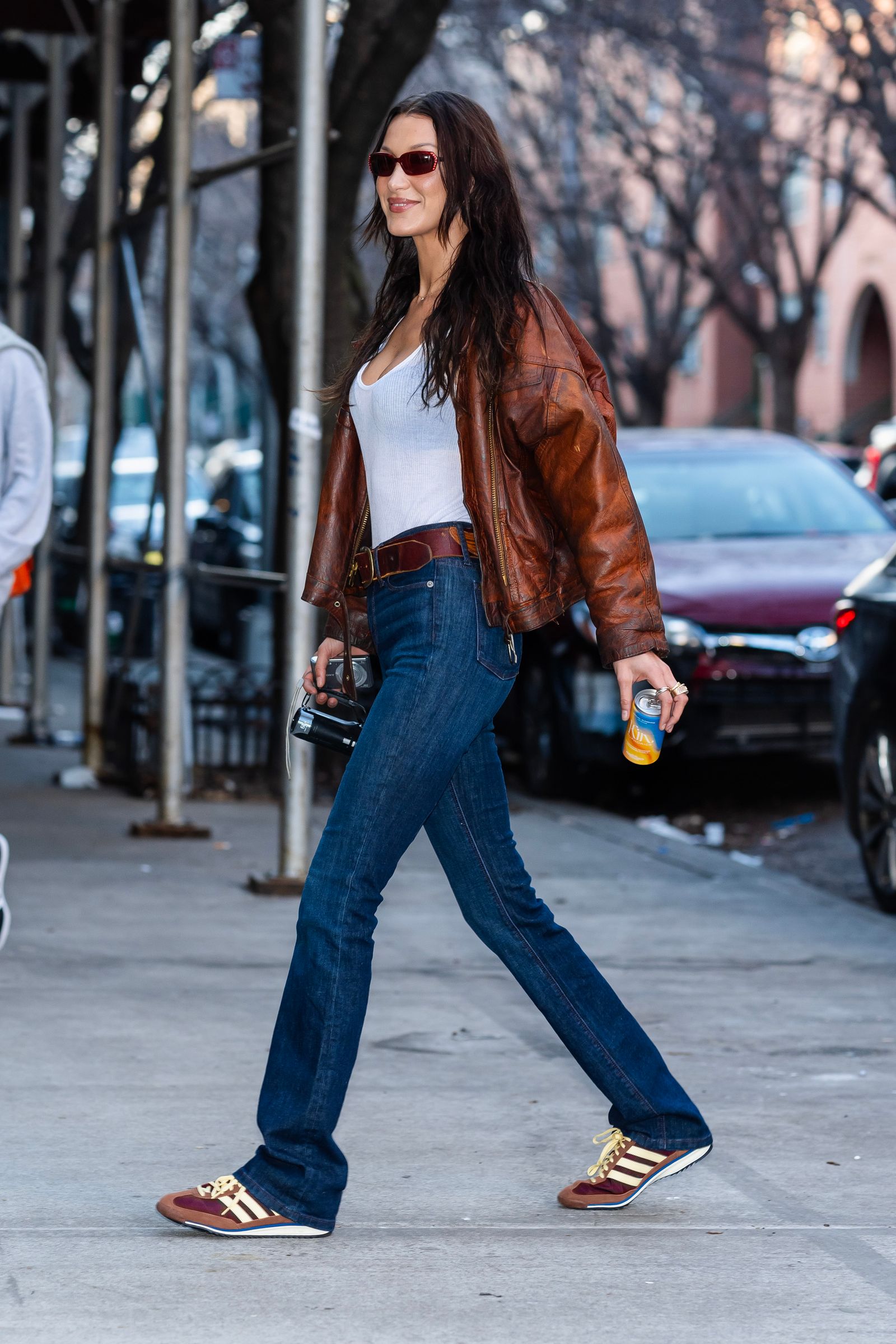 Leather Jacket and Athletic Sneakers — Straight Leg Jeans Outfits