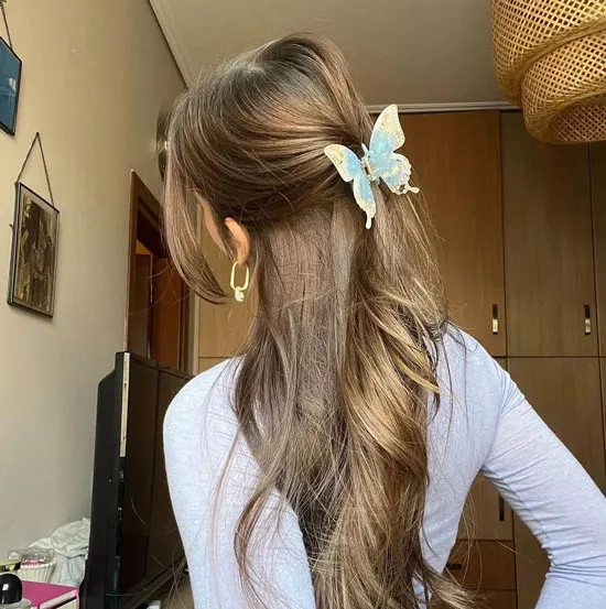 Back View Half-Up With Blue Clip Back View Half-Up With Blue Clip — Butterfly Clip Hairstyles