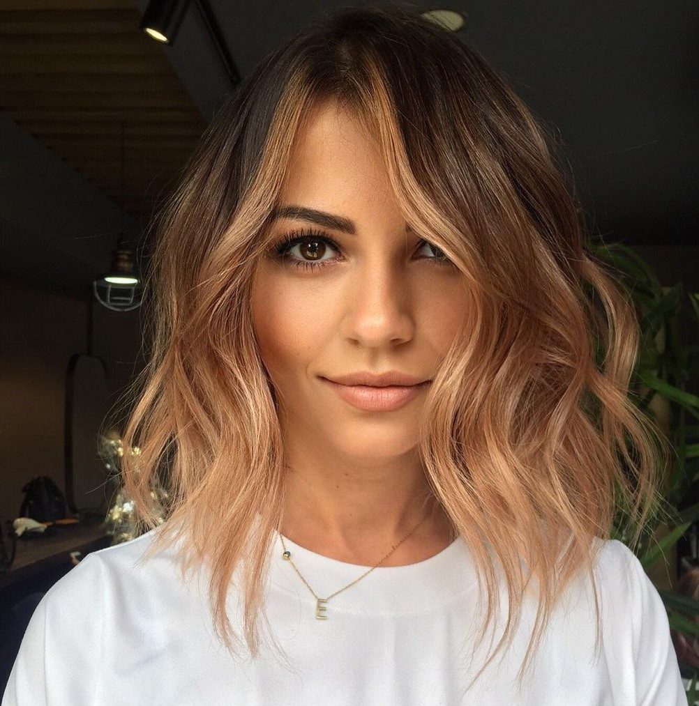 Collarbone Bob with Honey Rose Gold Balayage — Hairstyles for Thin Hair