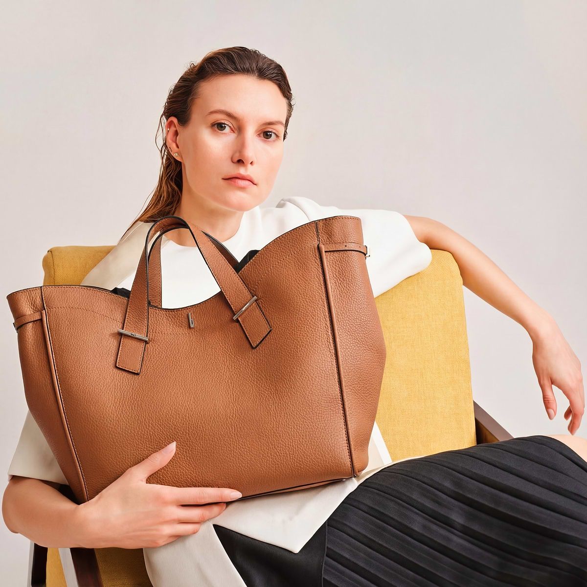 Medium Brown Tote with Pleated Skirt Medium Brown Tote with Pleated Skirt — Work Bags for Women