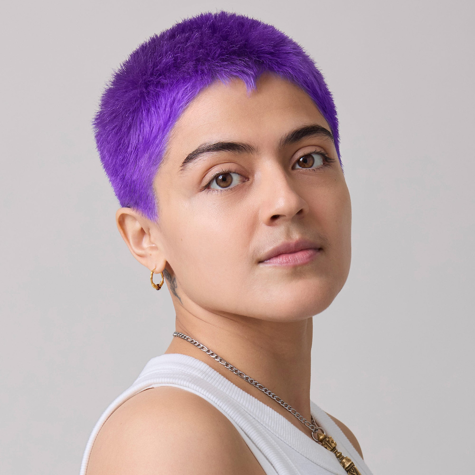 Vibrant Violet Coily Buzz Cut Vibrant Violet Coily Buzz Cut — Violet Hair