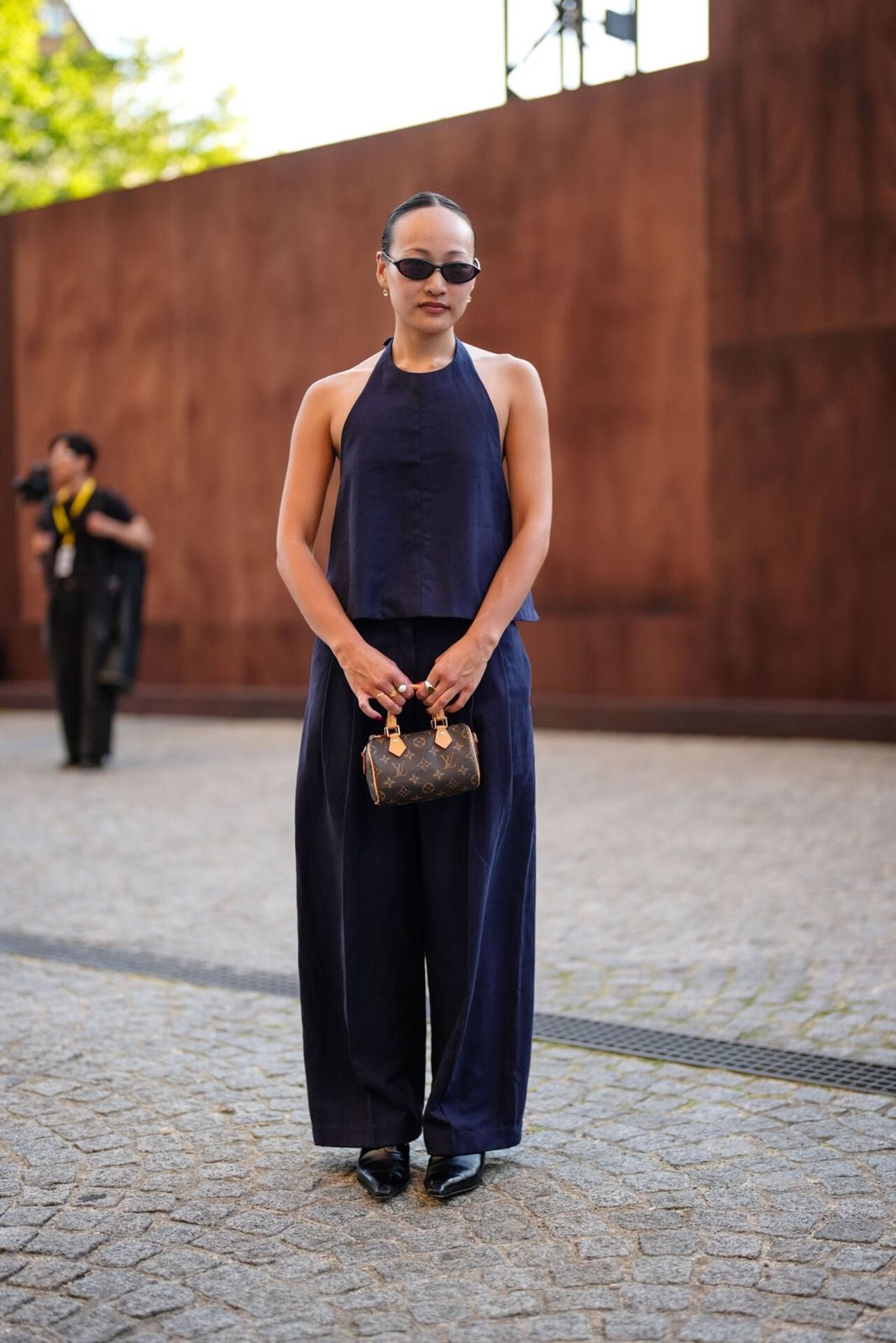 Relaxed Navy Linen-Like Halter Top and Wide-Leg Trousers Relaxed Navy Linen-Like Halter Top and Wide-Leg Trousers — Halter Top Outfits