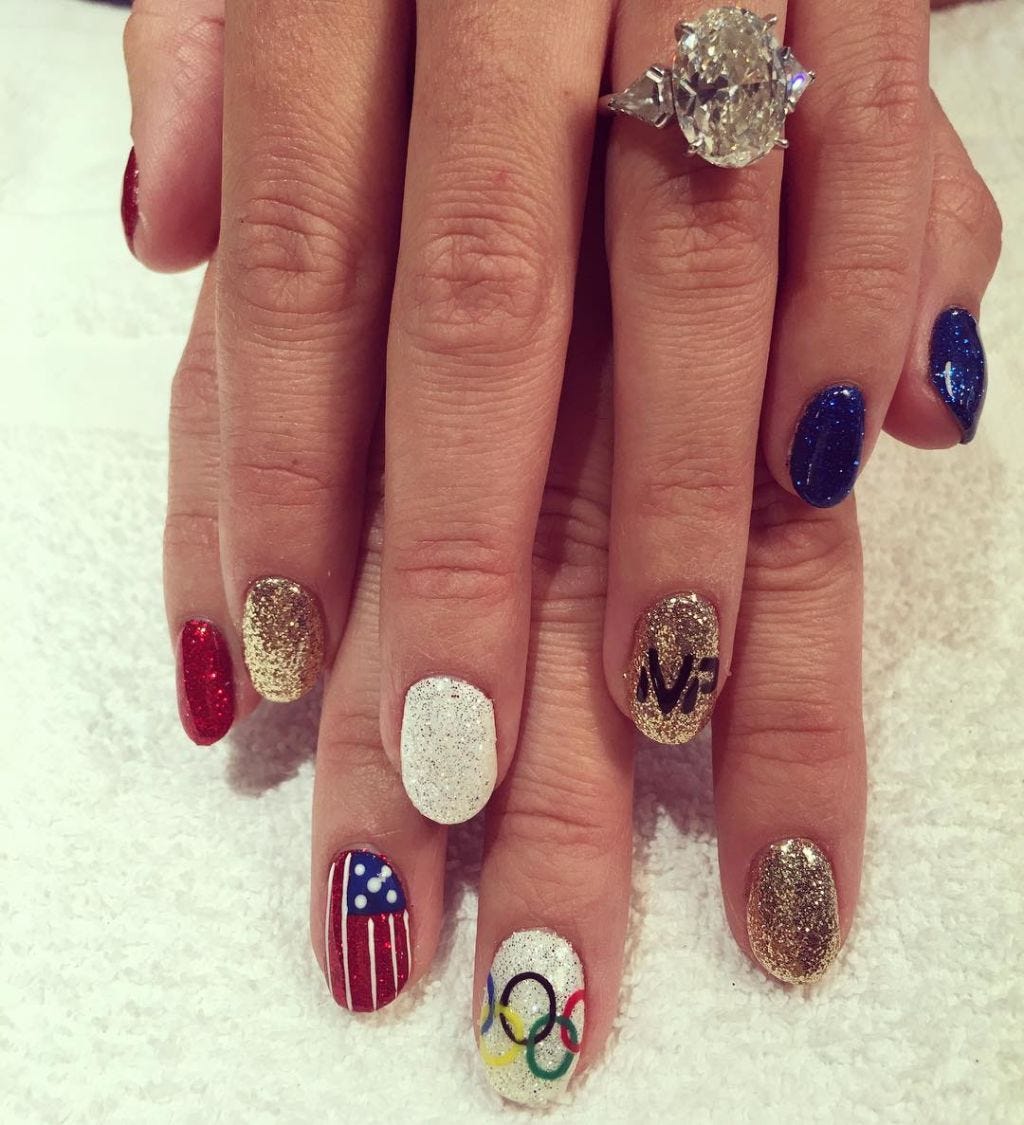 White Olympic Rings Coffin Nails White Olympic Rings Coffin Nails — Gymnastics Nails