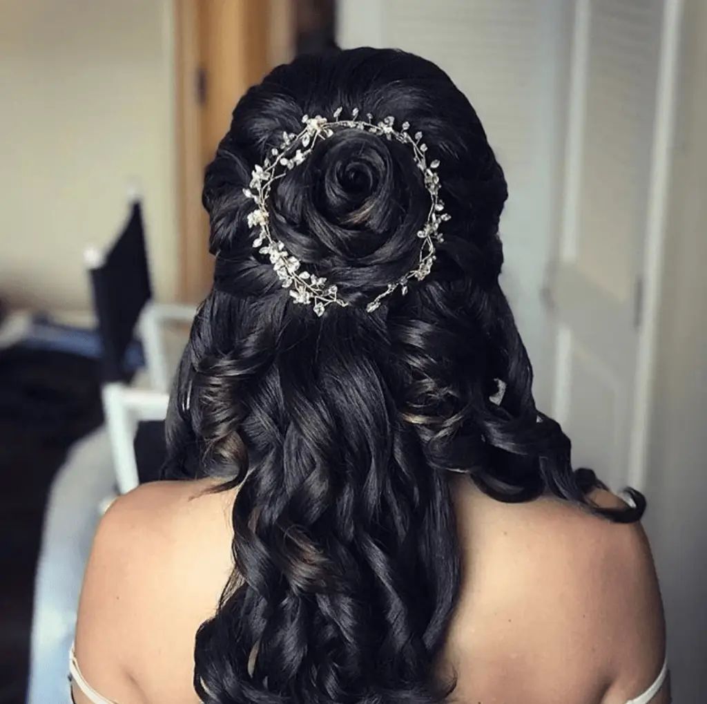 Curly Black Half Up Bridal Updo Curly Black Half Up Bridal Updo — Half Up Half Down Wedding Hair