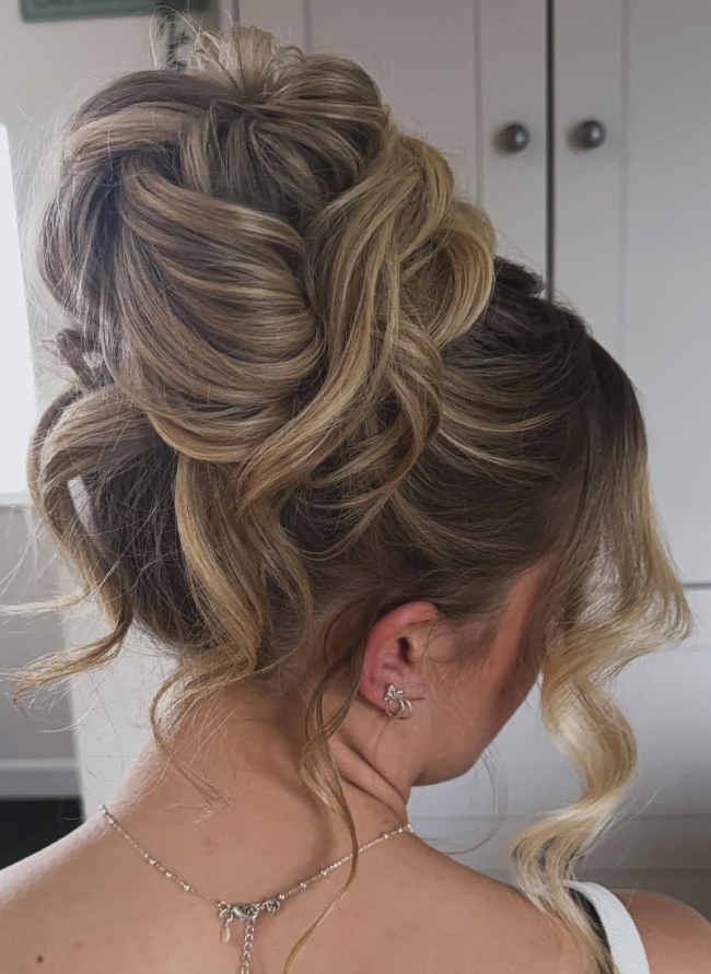 Dramatic Blonde Updo With Face-Framing Curls Dramatic Blonde Updo With Face-Framing Curls — Updos for Long Hair