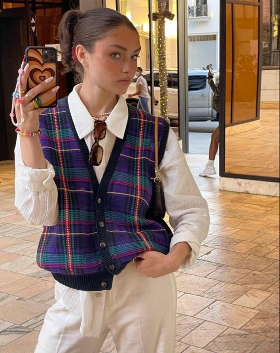 Plaid Knit Vest with Beaded Accessories Plaid Knit Vest with Beaded Accessories — Eclectic Grandpa Outfits