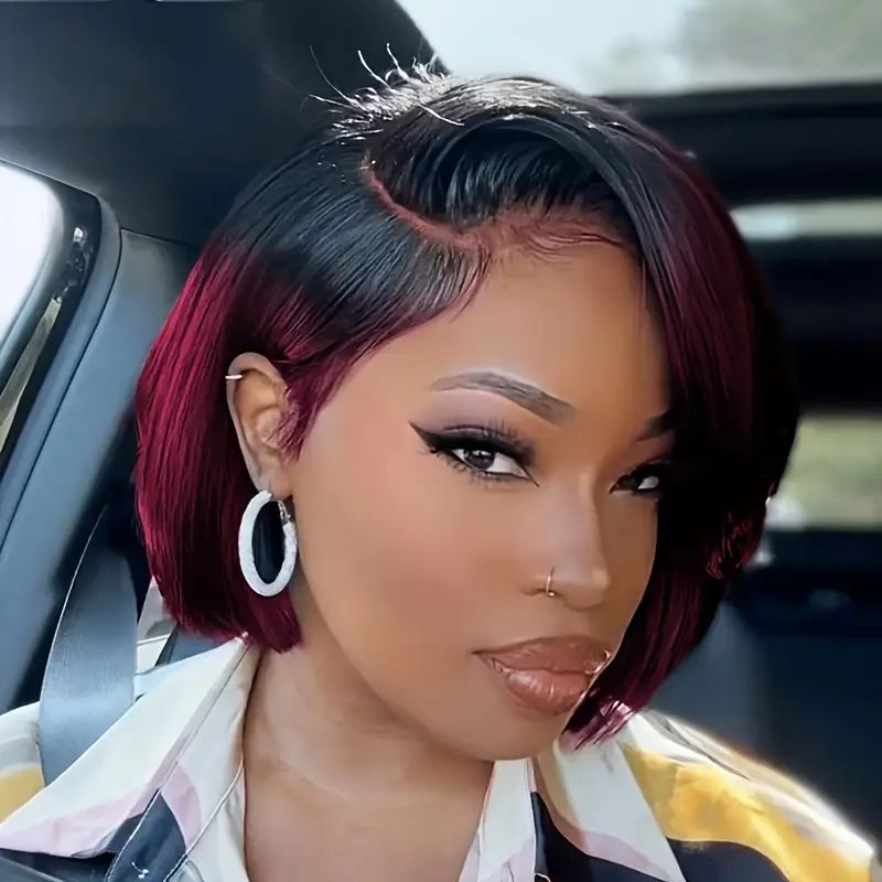 Black Bob With Red Ends Black Bob With Red Ends — Frontal Sew In