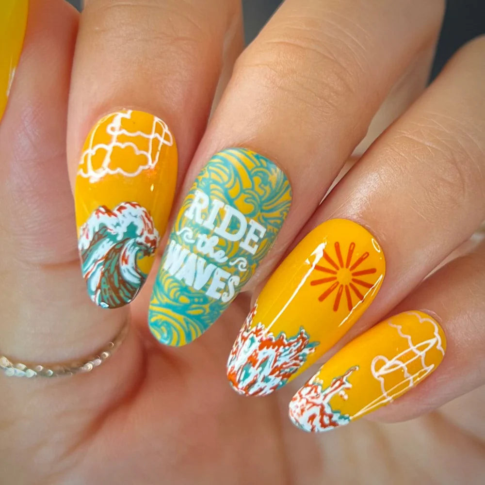 Wave Cloud And Sun Motifs Stamped Visual Idea Wave Cloud And Sun Motifs Stamped Visual Idea — Stamping Nails