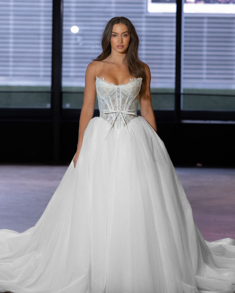 Ivory Strapless Wedding Gown with Lace Bodice and Tulle Skirt — Strapless Dresses