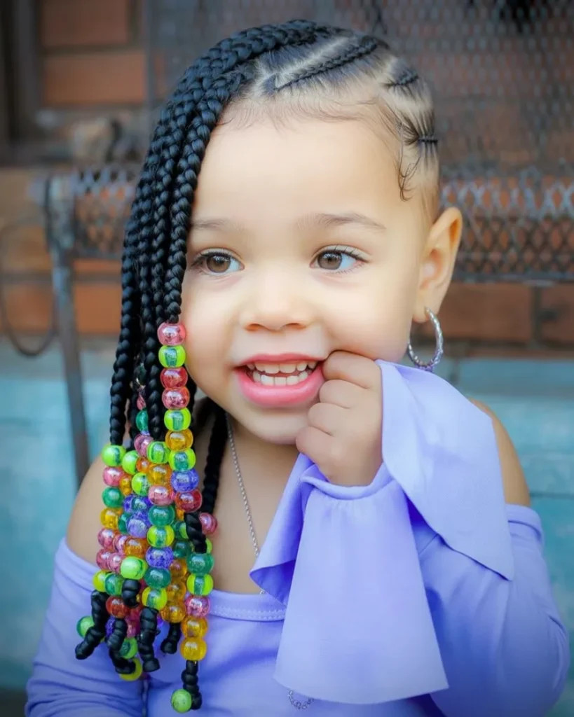 Coily Mid-Back Braids with Colorful Beads — Toddler Braids