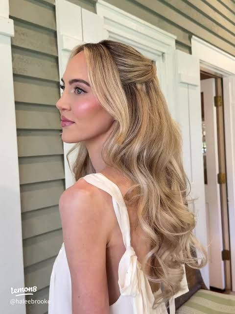 Curtain Bangs Soft Waves Blonde Curtain Bangs Soft Waves Blonde — Half Up Half Down Long Hair