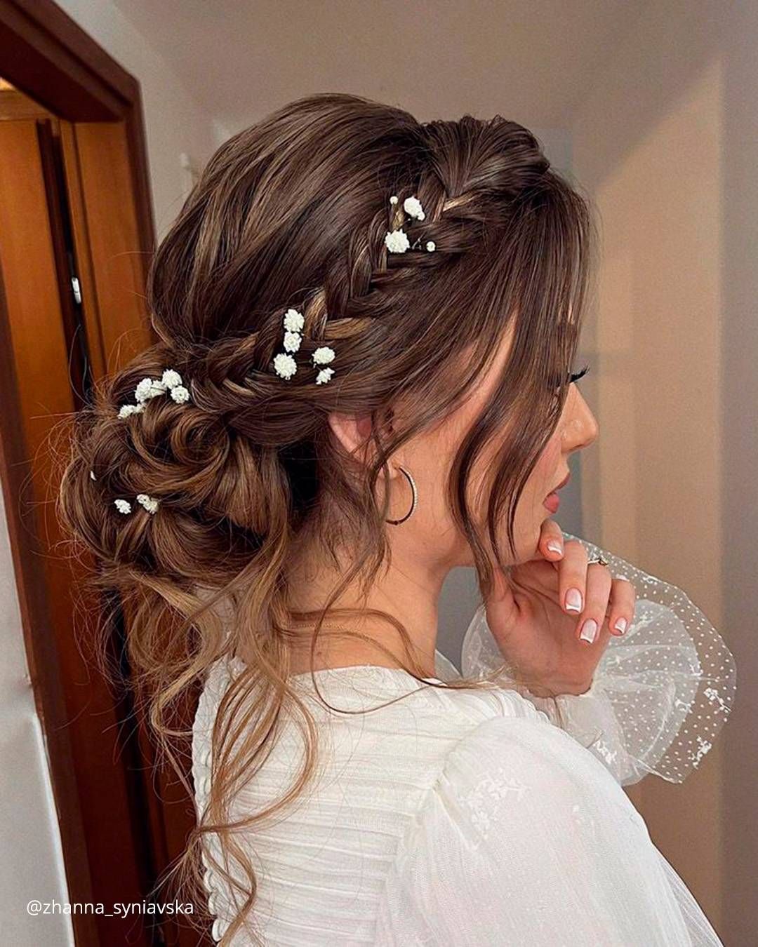 Dark Brown Braided Updo With Balayage Dark Brown Braided Updo With Balayage — Boho Wedding Hair