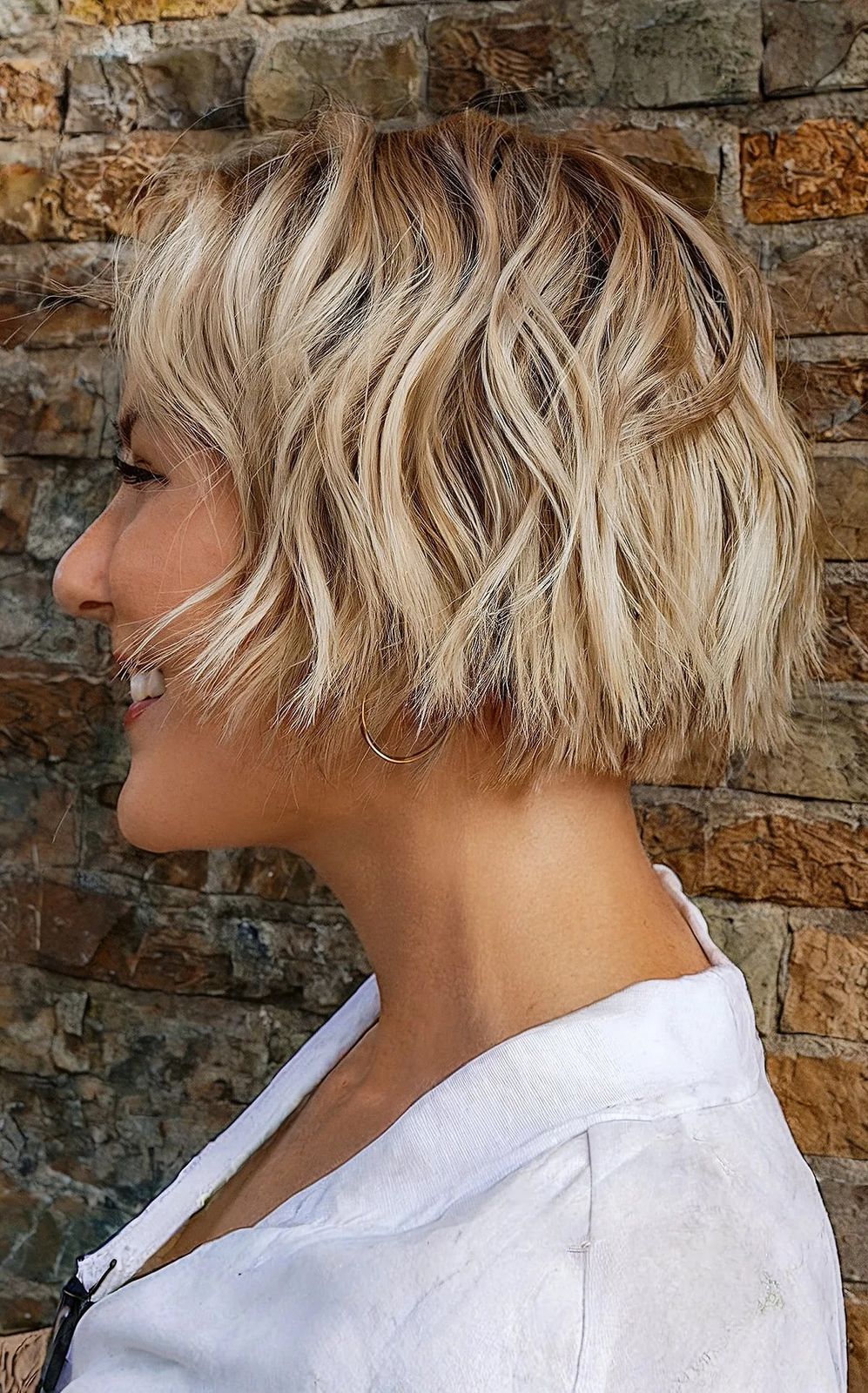 Platinum Blonde Bob With Beachy Waves — Wavy Bob