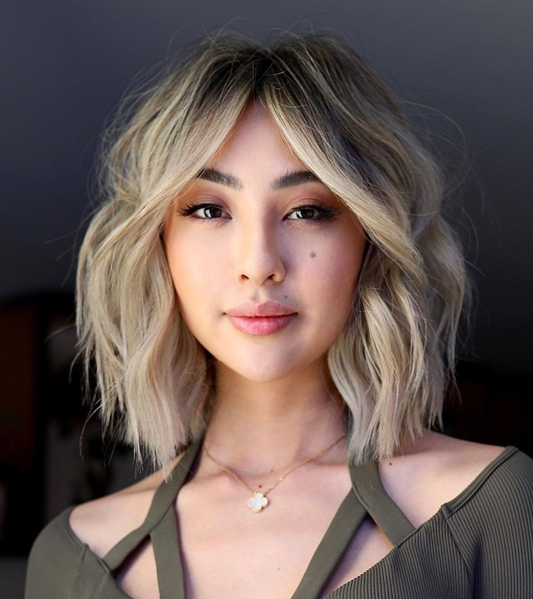 Blunt Bob With Root Shadow And Blunt Bangs — Haircuts for Heart Shaped Faces
